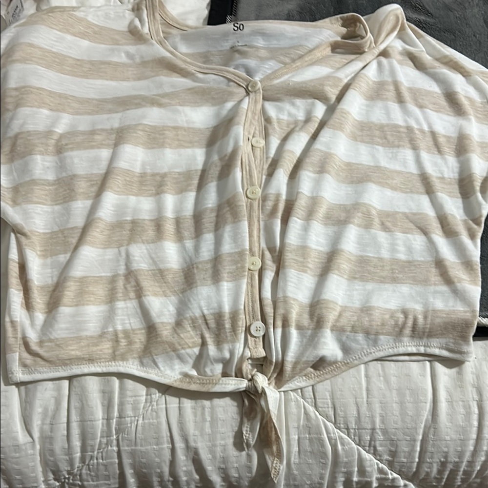 SO Cream and White Button Down Crop Top